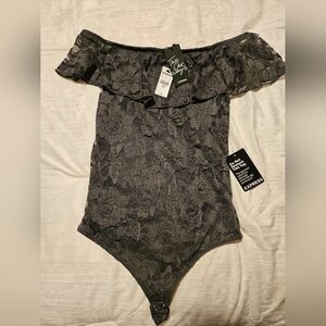 Express Grey Lace Off-Shoulder Bodysuit